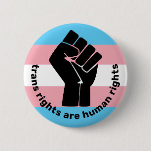 Transgender Pride Flag w Raised Fist Trans rights  6 Cm Round Badge
