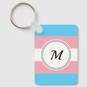 Transgender pride flag with a custom initial keych key ring