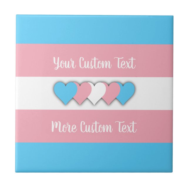 Transgender pride flag with text ceramic tile (Front)