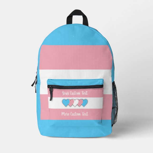 Transgender pride flag with text printed backpack (Front)