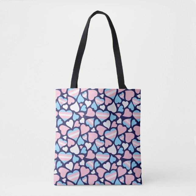 Transgender Pride Hearts Pattern Tote (Front)