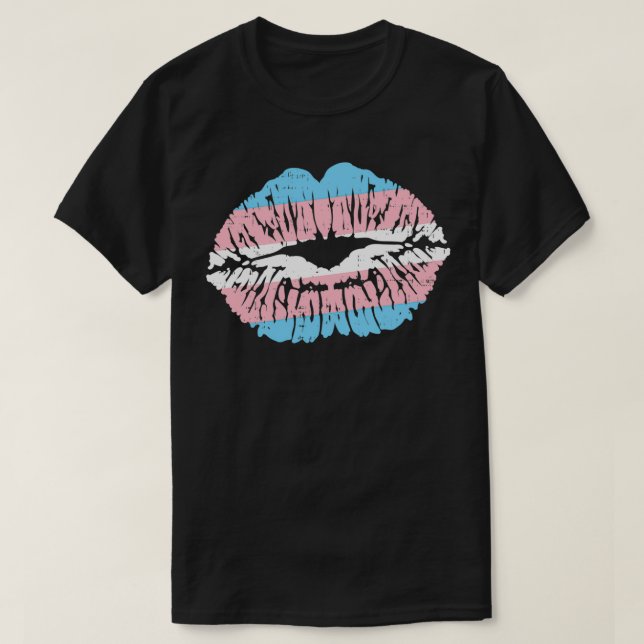 Transgender Pride Lips Kiss Trans Flag T-Shirt (Design Front)
