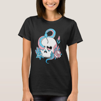 Transgender Pride Trans Flag Skull Snakes Roses Su T-Shirt
