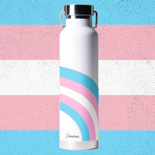Transgender Rainbow Pride Flag Personalised Name Water Bottle