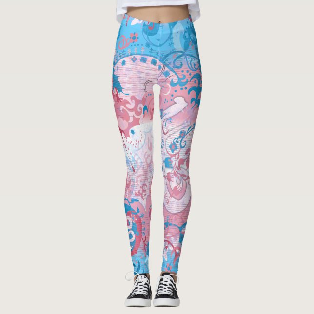 Transgender Snake Damask - Trans Pride Flag Colour Leggings (Front)
