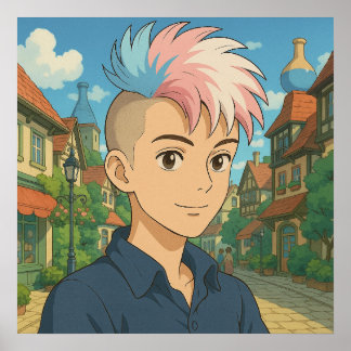 Transgender with Mohawk Anime Person | LGBTQIA+ Poster