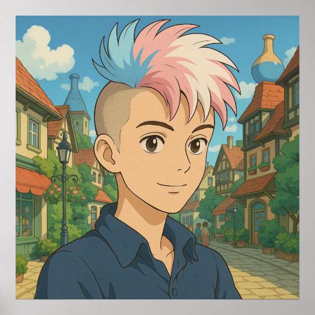Transgender with Mohawk Anime Person | LGBTQIA+  Poster (Front)