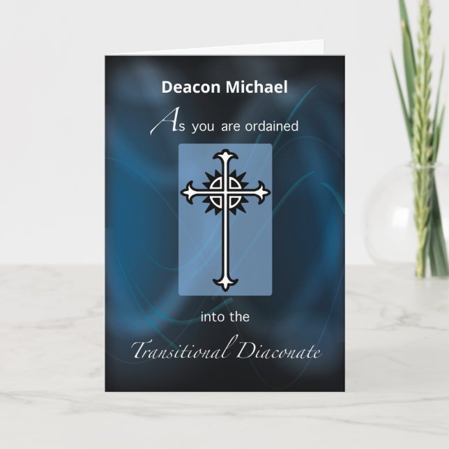 Transitional Diaconate OrdinationT Cross Navy Blue Card (Front)