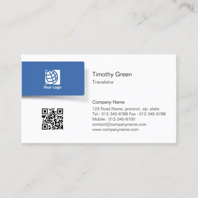 Translator Blue Tab Logo Simple Business Card (Front)