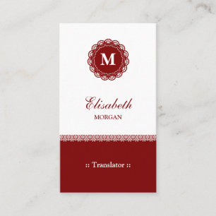 Translator - Elegant Red Lace Monogram Business Card