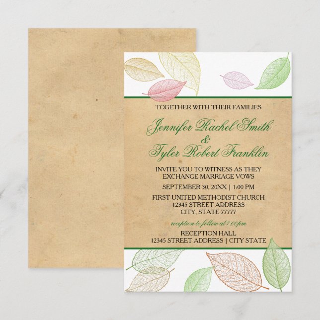 Translucent Fall Leaves - 3X5 Wedding/Reception Invitation (Front/Back)