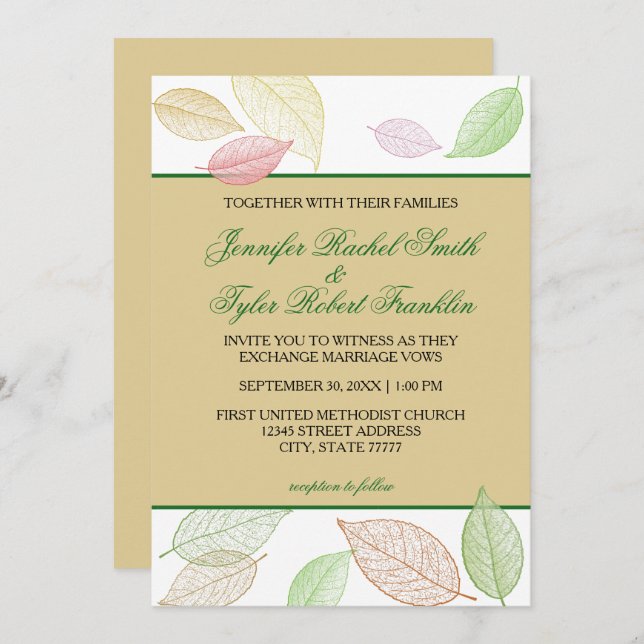 Translucent Fall Leaves - Wedding Invitation (Front/Back)