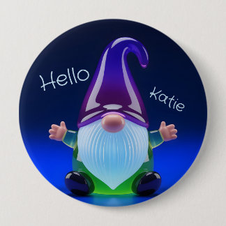 Translucent Glass Gnome Figurine with Custom Name 10 Cm Round Badge