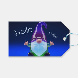 Translucent Glass Gnome Figurine with Custom Name Gift Tags
