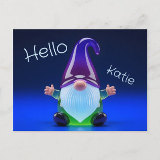 Translucent Glass Gnome Figurine with Custom Name Postcard