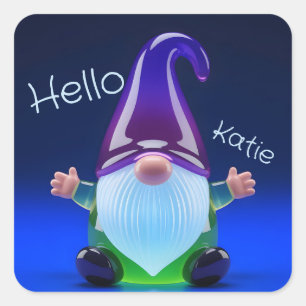 Translucent Glass Gnome Figurine with Custom Name Square Sticker