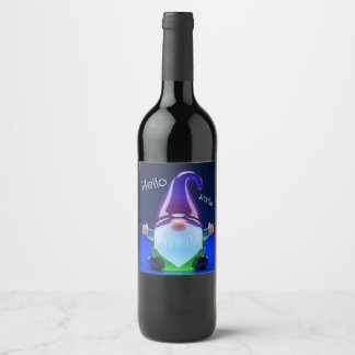 Translucent Glass Gnome Figurine with Custom Name Wine Label