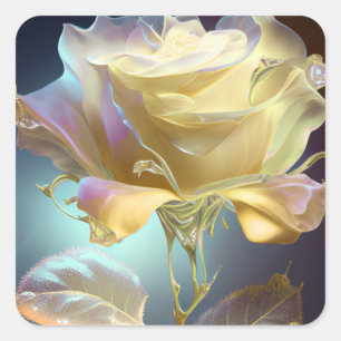 Translucent Glass Rose - Yellow Square Sticker