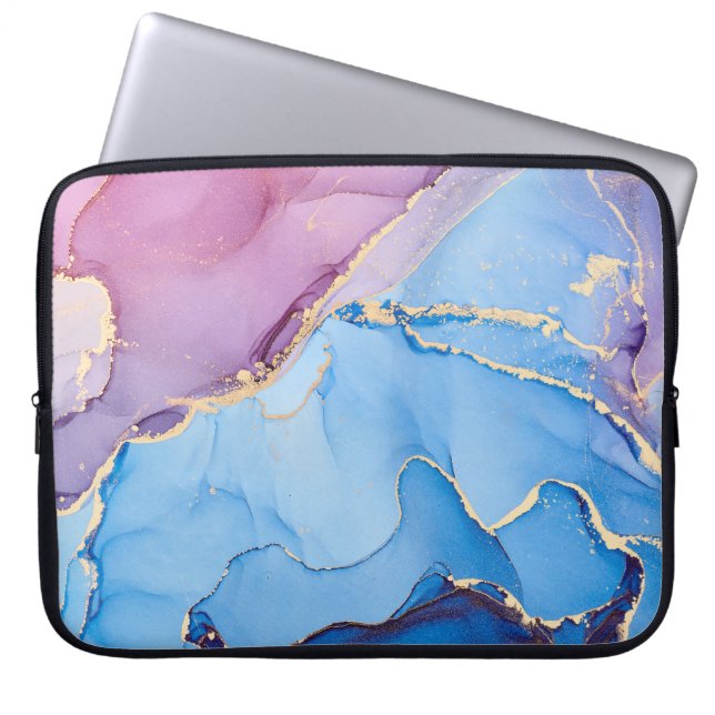 Translucent Hues Fluid: Alcohol Ink Abstract Laptop Sleeve (Front)