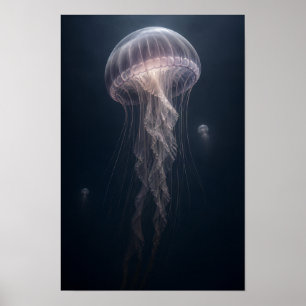 Translucent Jellyfish in Deep Blue Ocean Marine Wa Poster