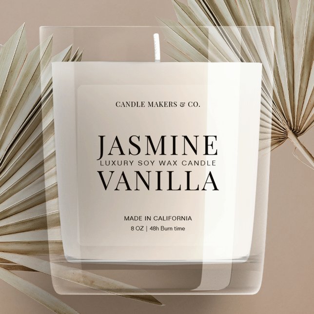 Translucent Minimalist Elegant Clear Candle Label (Translucent square candle label with fully editable text and colors)