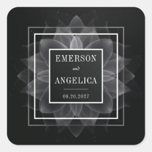 Translucent Petal Mandala on Black Elegant Wedding Square Sticker