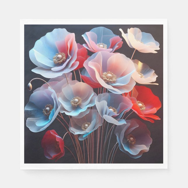 Translucent Poppies On Black Napkin (Front)