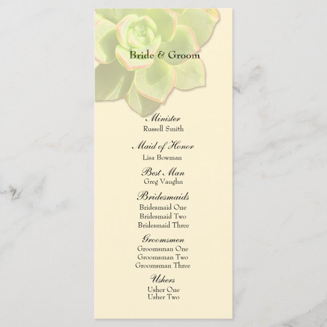 Translucent Succulent Cream Wedding Program Programme (Front)