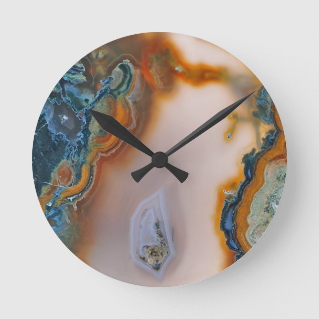 Translucent Teal & Rust Agate Round Clock (Front)