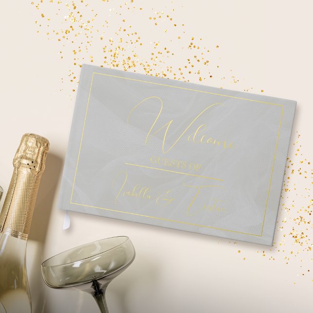 Translucent Tulle White Gold Foil Guest Book (Creator Uploaded)