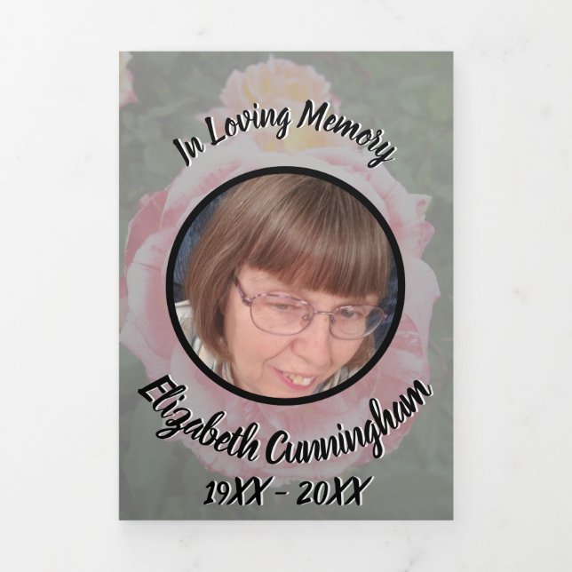 Translucent Variegated Pink Roses Floral Photo Tri-Fold Announcement (Cover)