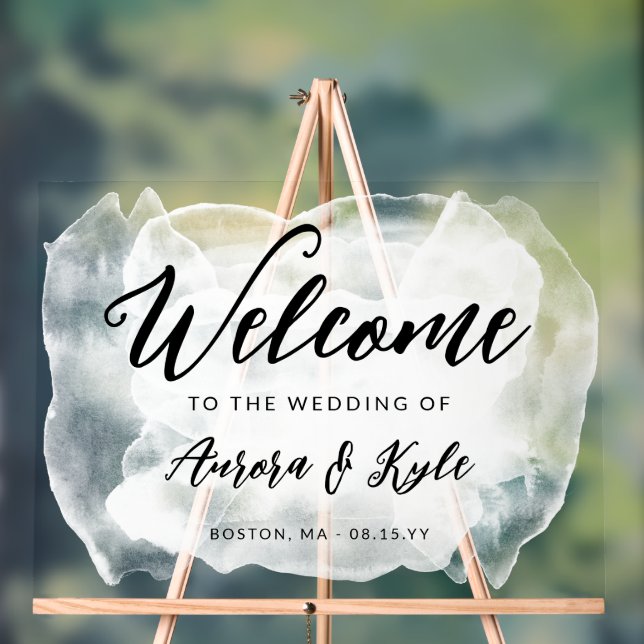 Translucent White Watercolor Wedding Welcome Acrylic Sign (Neutral)
