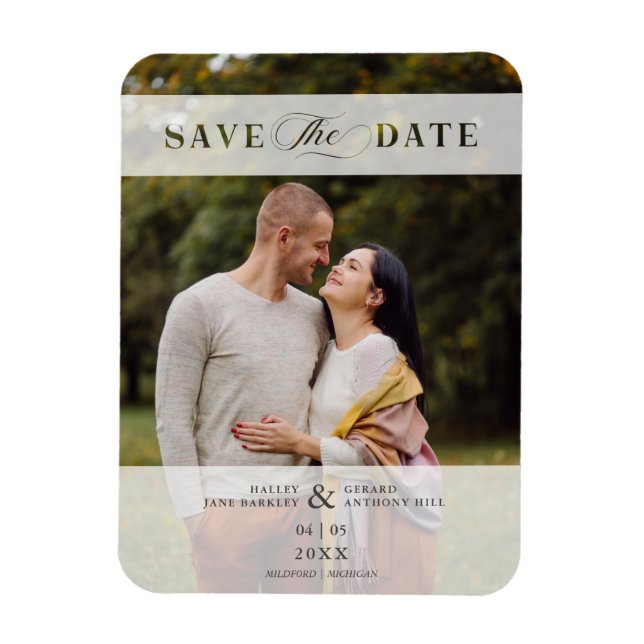 Transparency Cut Paper Effect Photo Script Wedding Magnet (Vertical)