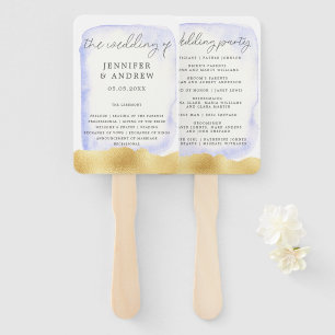 Transparent Blue Gold Foil Wedding Program Hand Fan