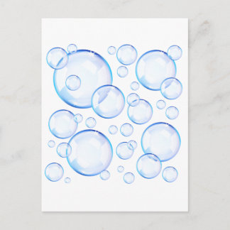Transparent blue soap bubbles postcard