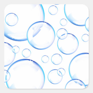 Transparent blue soap bubbles square sticker