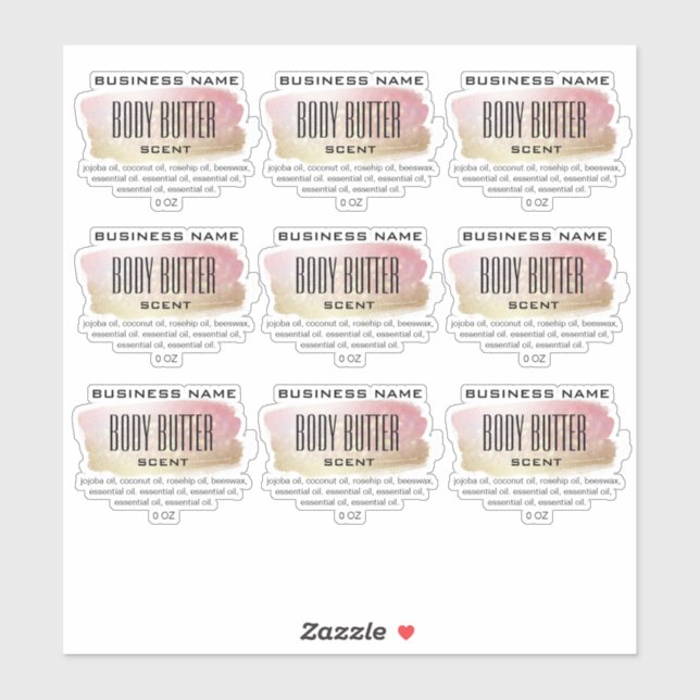 Transparent Body Butter Labels Opal Gold And Pink (Sheet)