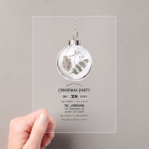 Transparent Boho Neutral Christmas Party Acrylic Invitations