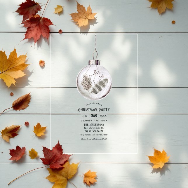 Transparent Boho Neutral Christmas Party Acrylic Invitations (Transparent Boho Neutral Christmas Party Acrylic Invitation)