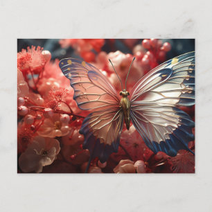 Transparent Butterfly, Berries & Flowers Postcard