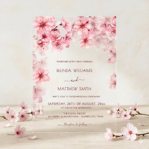 Transparent Cherry Blossom Wedding Acrylic Invitations