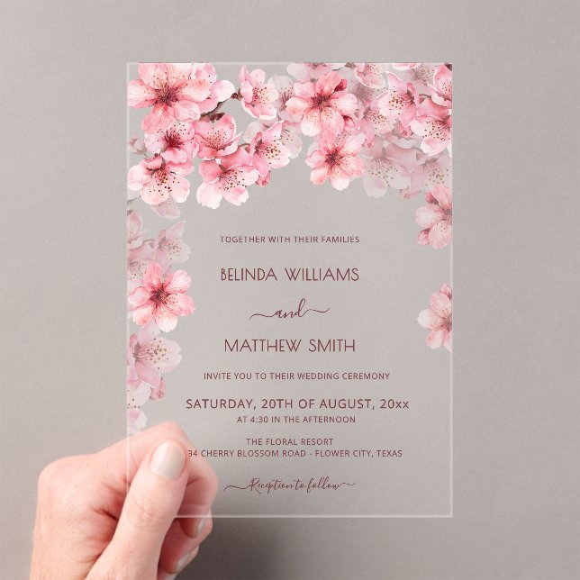  Transparent Cherry Blossom Wedding Acrylic Invitations (Insitu (Handheld))