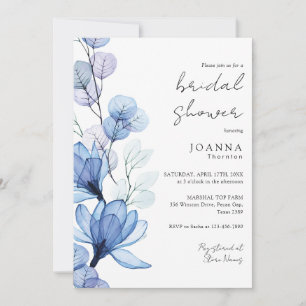 Transparent Dusty Blue Floral Bridal Shower Invitation