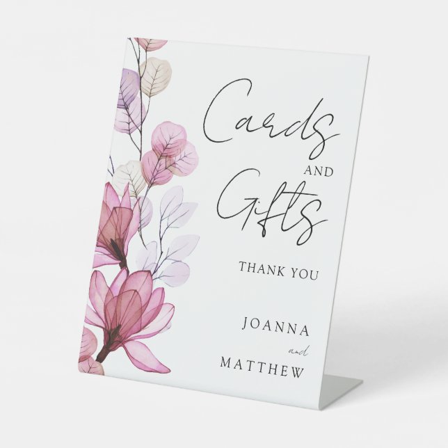 Transparent Dusty Rose Floral Cards And Gifts Pedestal Sign (Front)