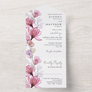Transparent Dusty Rose Floral Monogram Wedding All In One Invitation