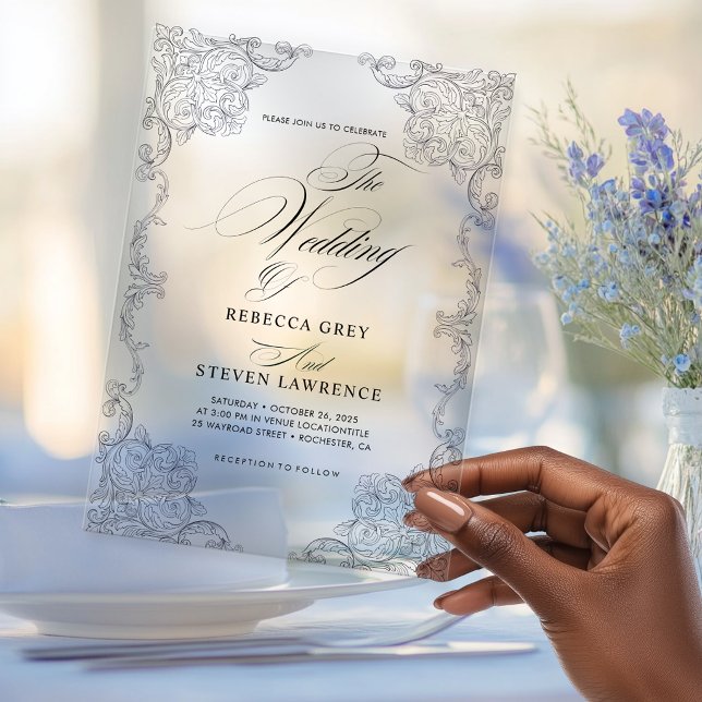 Transparent Elegant Formal Calligraphy Wedding Acrylic Invitations (Creator Uploaded)