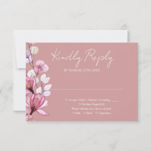 Transparent Floral Monogram Dusty Rose Wedding RSVP Card