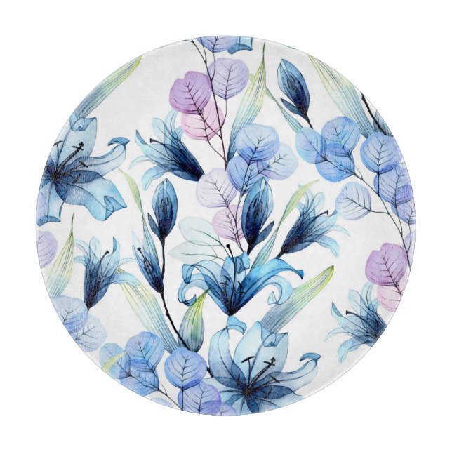 Transparent flowers, watercolor seamless pattern cutting board (Front)