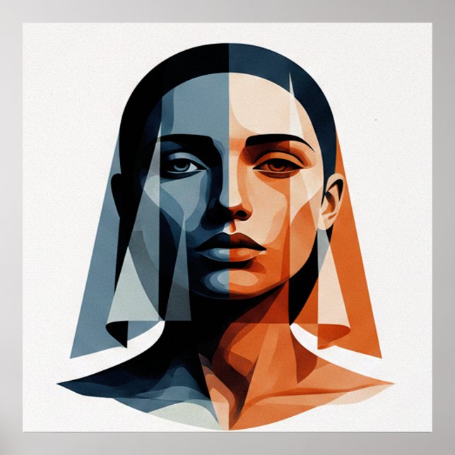 Transparent Geometric Portrait in Amber and Slate Poster (Front)