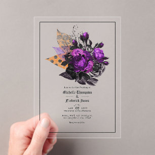 Transparent Gothic Purple Rose Wedding Acrylic Invitations